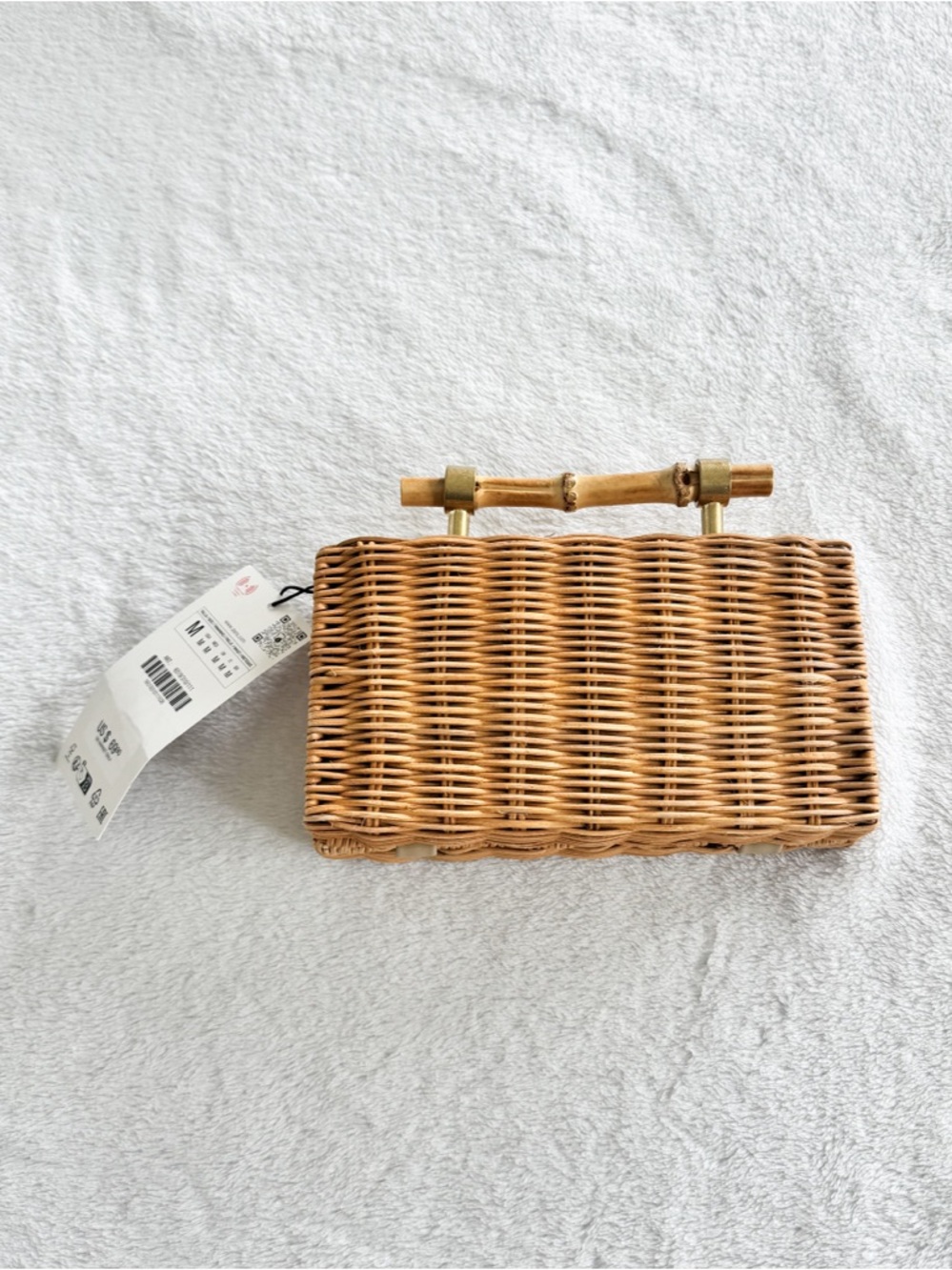 ZARA Wicker Bamboo Handle Mini straw clutch Bag NWT - Picture 2 of 4